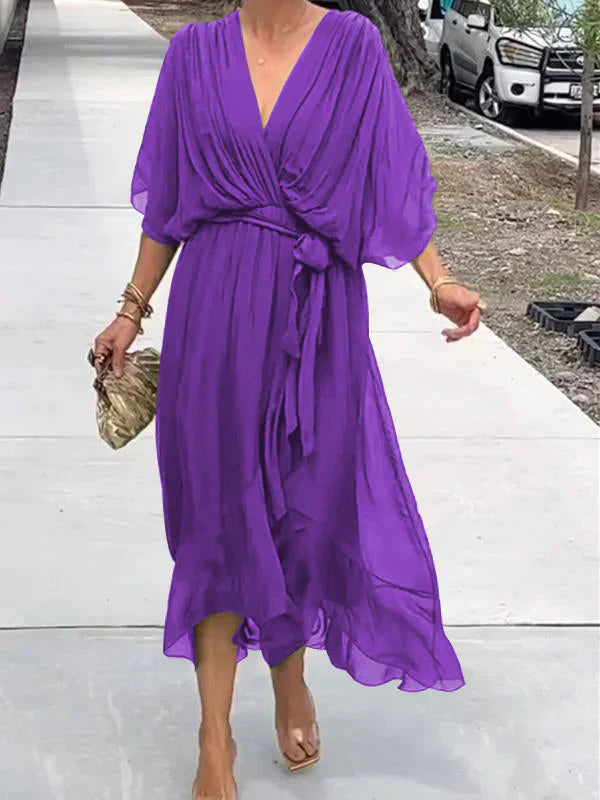Ramilya - Rochie din Sifon cu Decolteu în V