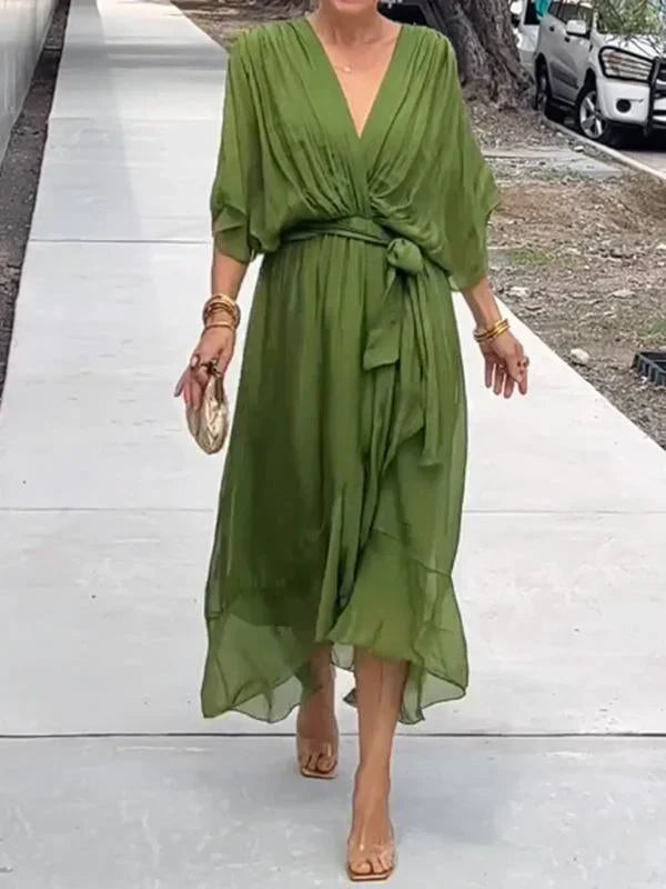 Ramilya - Rochie din Sifon cu Decolteu în V