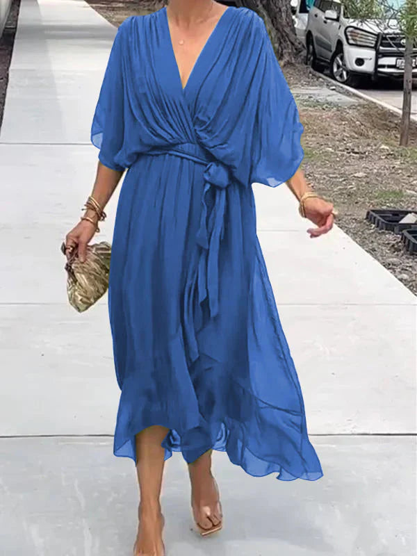 Ramilya - Rochie din Sifon cu Decolteu în V