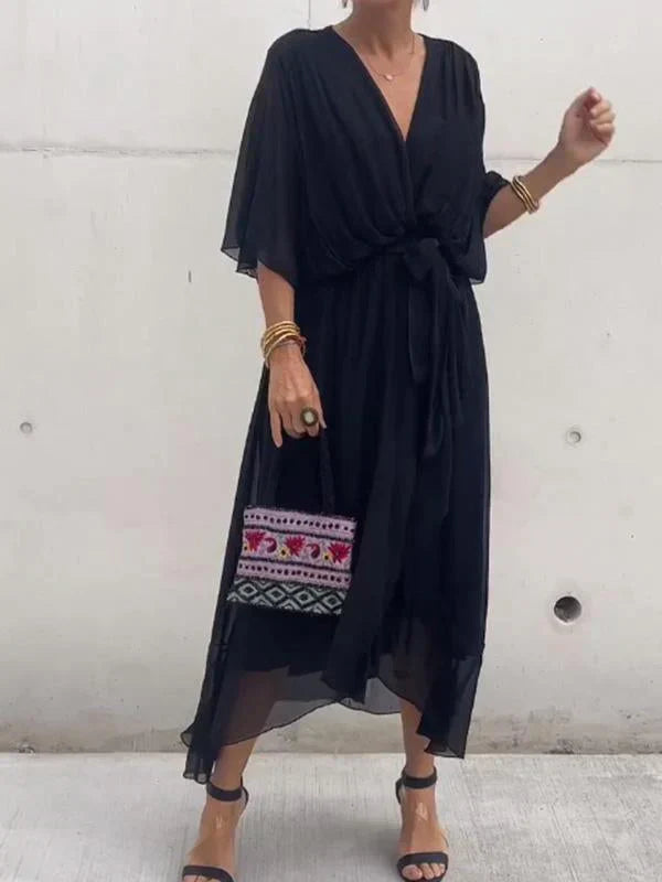 Ramilya - Rochie din Sifon cu Decolteu în V
