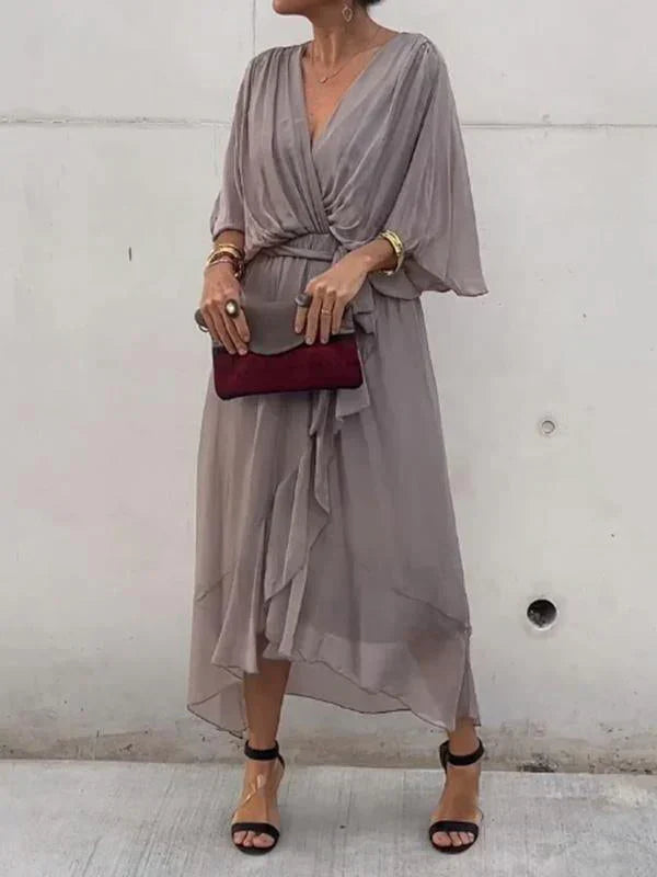 Ramilya - Rochie din Sifon cu Decolteu în V