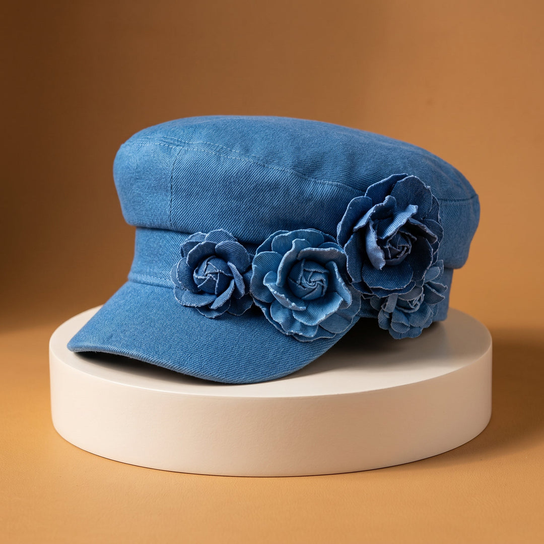 Nelisha - Șapcă Din Denim Cu Ornamente Florale