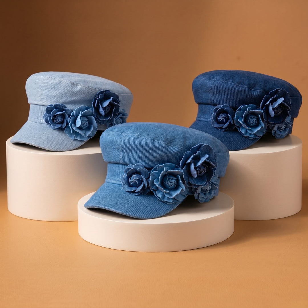 Nelisha - Șapcă Din Denim Cu Ornamente Florale