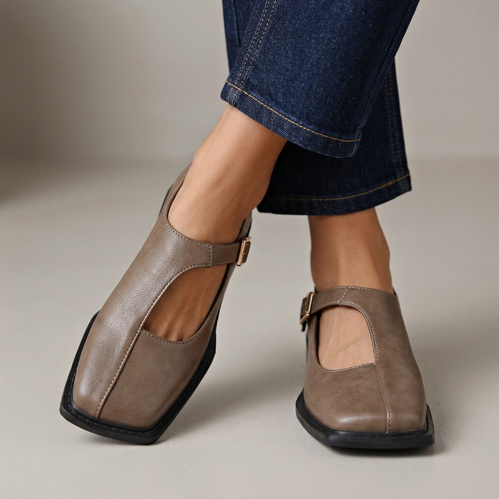 Eniolaa - Vintage Buckle Strap Square Toe Shoes