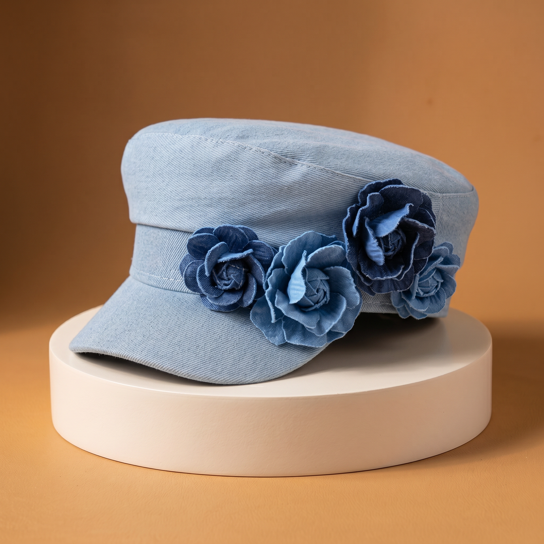 Nelisha - Șapcă Din Denim Cu Ornamente Florale