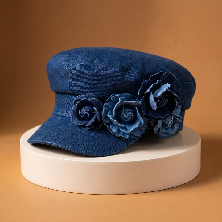 Nelisha - Șapcă Din Denim Cu Ornamente Florale