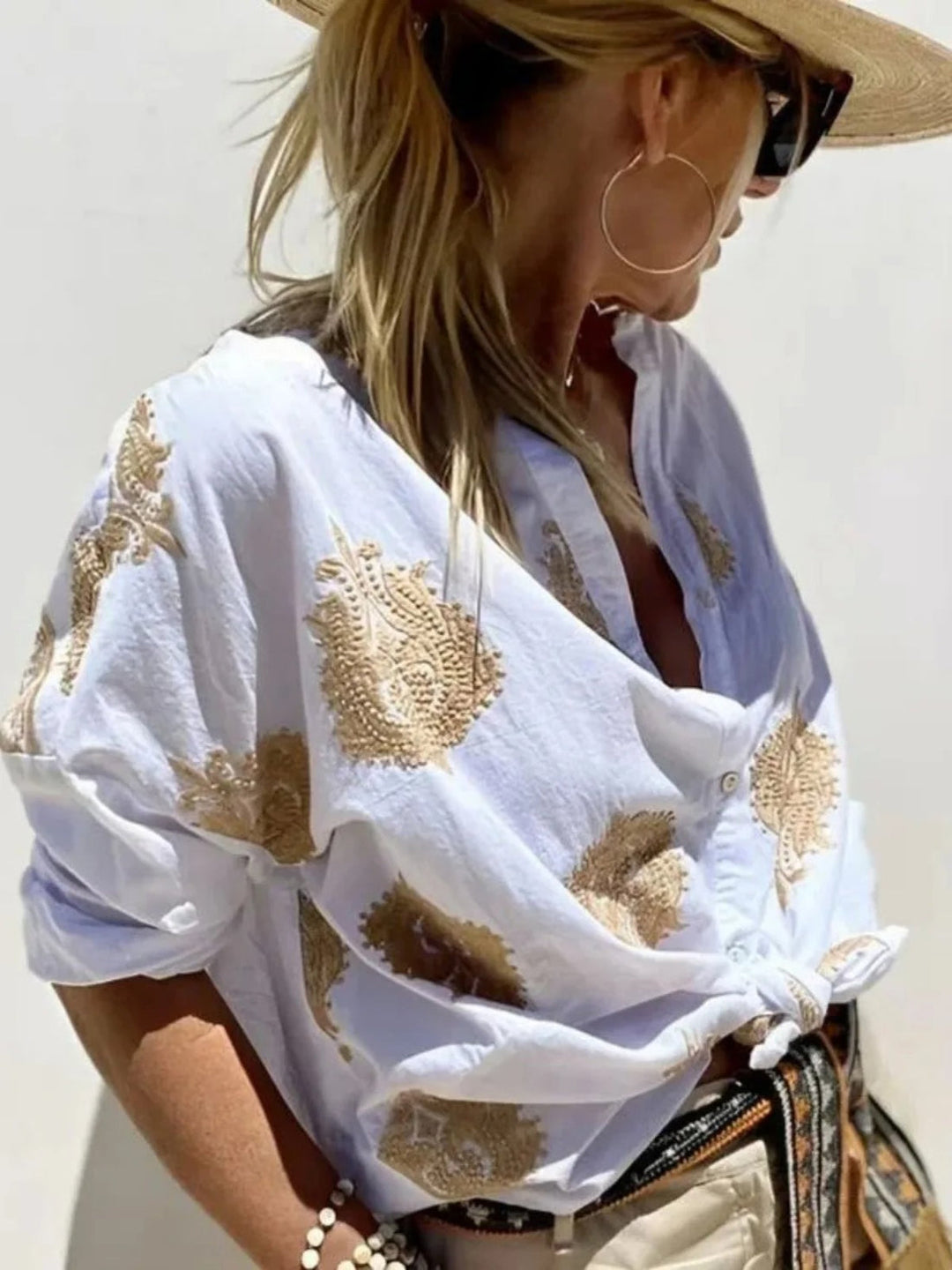 Maarja - Bluză Largă Cu Broderie