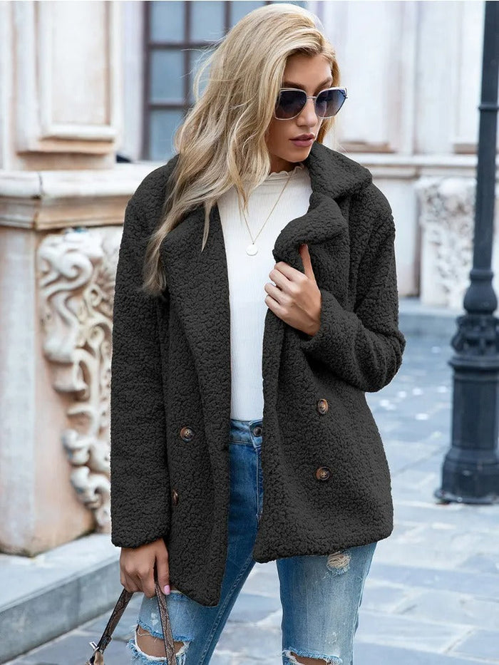 Mailys - Palton Teddy Cu Guler Din Blană De Miel
