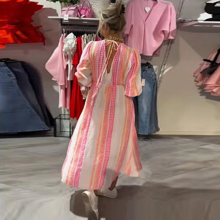 Annie - Rochie De Vară Din In Cu Decolteu In V
