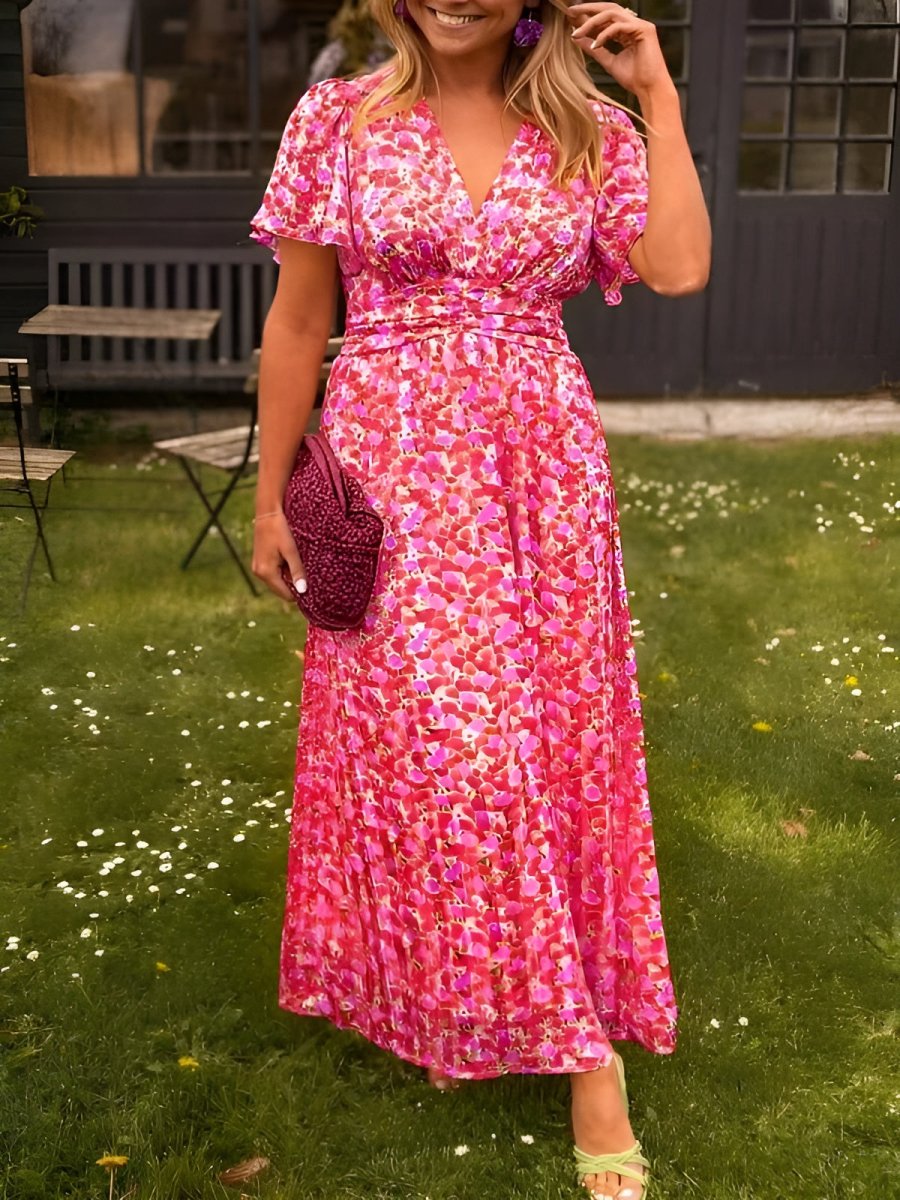 Sampaio – Rochie Elegantă Cu Decolteu în V și Imprimeu Floral