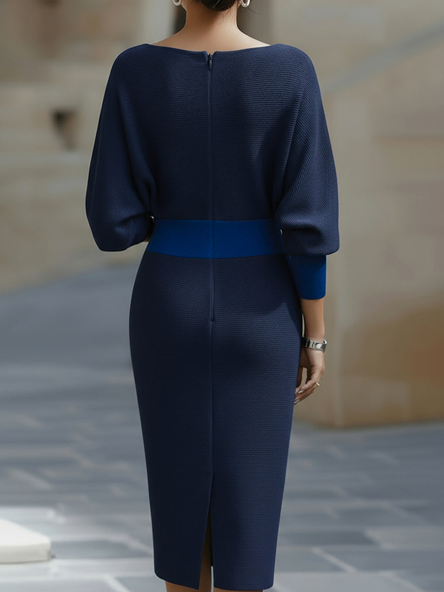 Amyy - Rochie Midi Elegantă Cu Mâneci Lungi