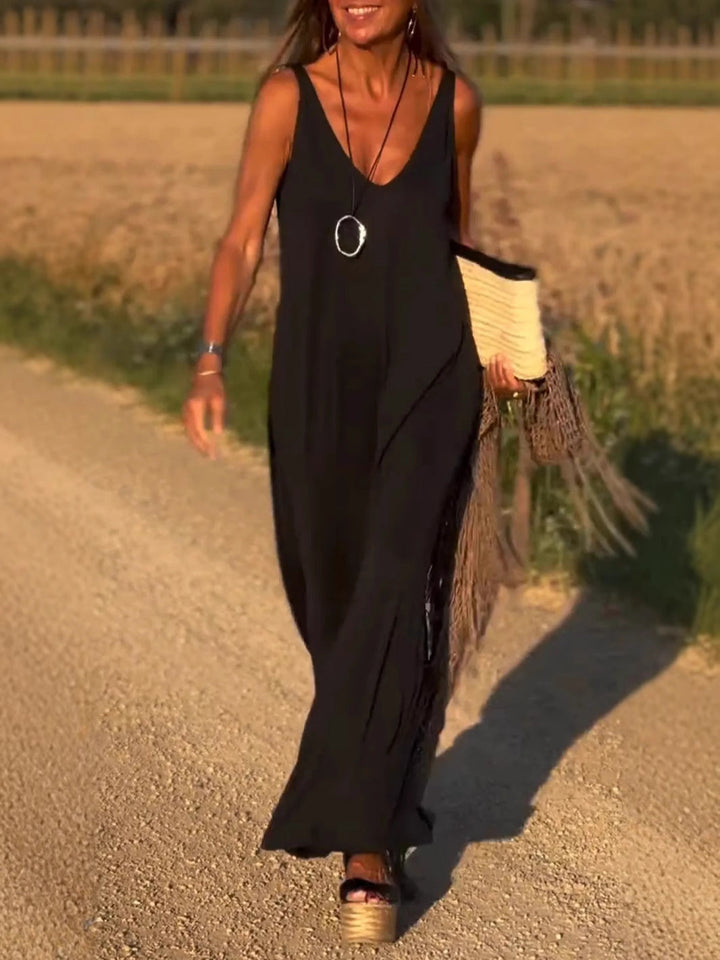 Evelyne - Rochie Lungă Fără Mâneci, Elegantă