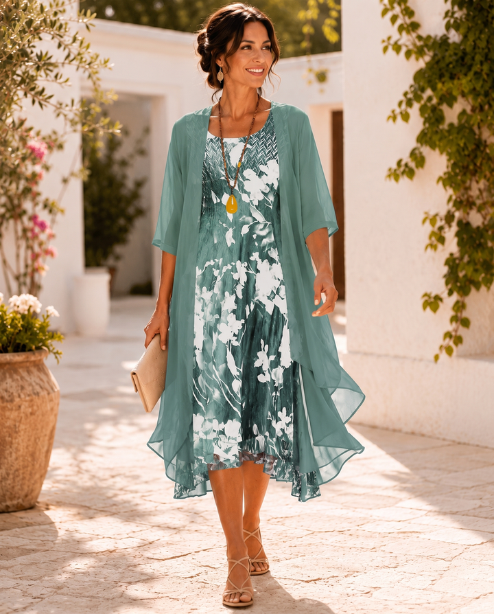 Willina - Rochie Midi Din șifon, Cu Imprimeu Floral, Din Două Piese