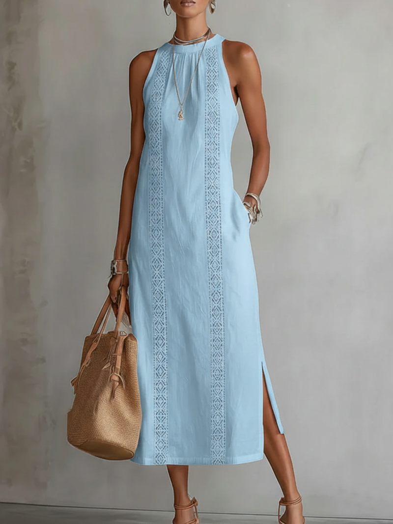 Devindi - Rochie Midi Din in cu Guler Mandarin