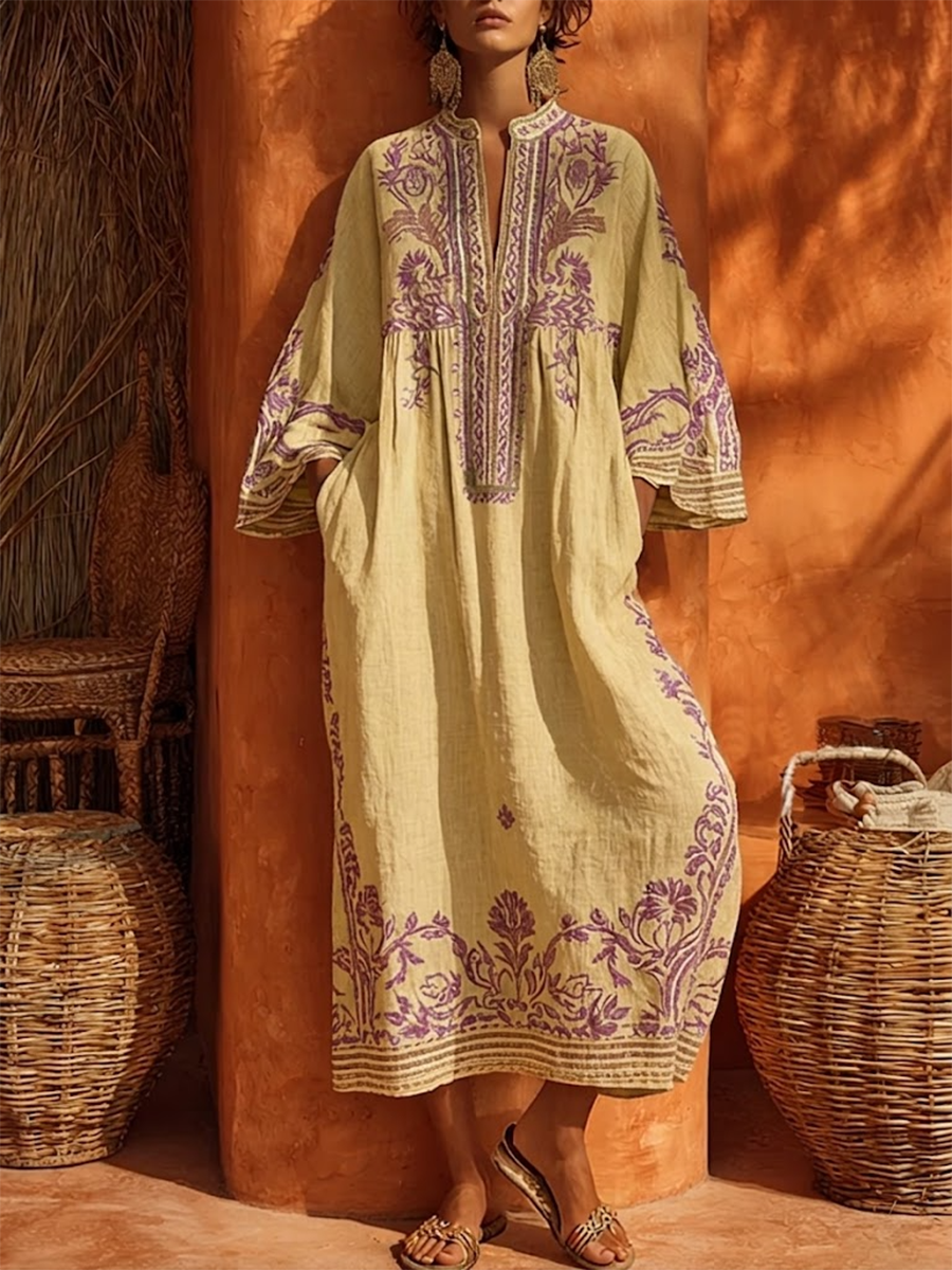 Sariana - Rochie Brodată în Stil oho, Cu Decolteu în V