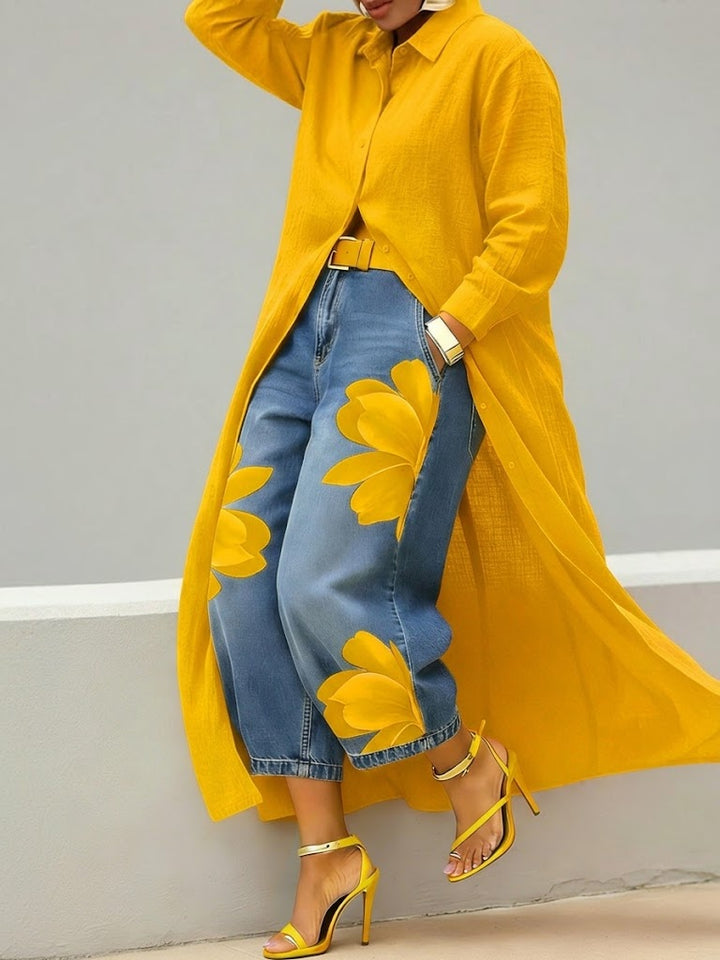 Sherena - Rochie Din in și Blugi Cu Imprimeu Floral