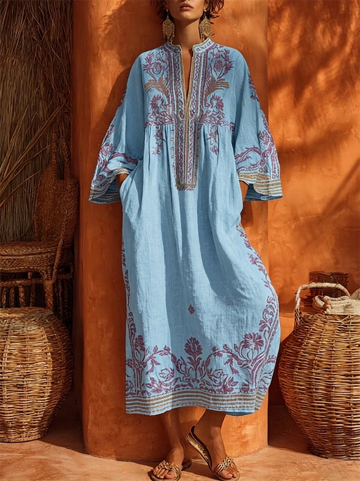 Sariana - Rochie Brodată în Stil oho, Cu Decolteu în V