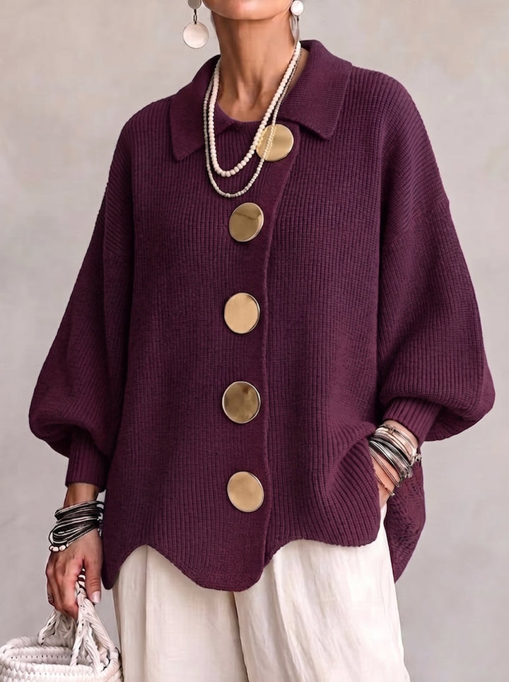 Shiryl – Cardigan Din Tricot cu Mâneci Lungi Guler și Nasturi