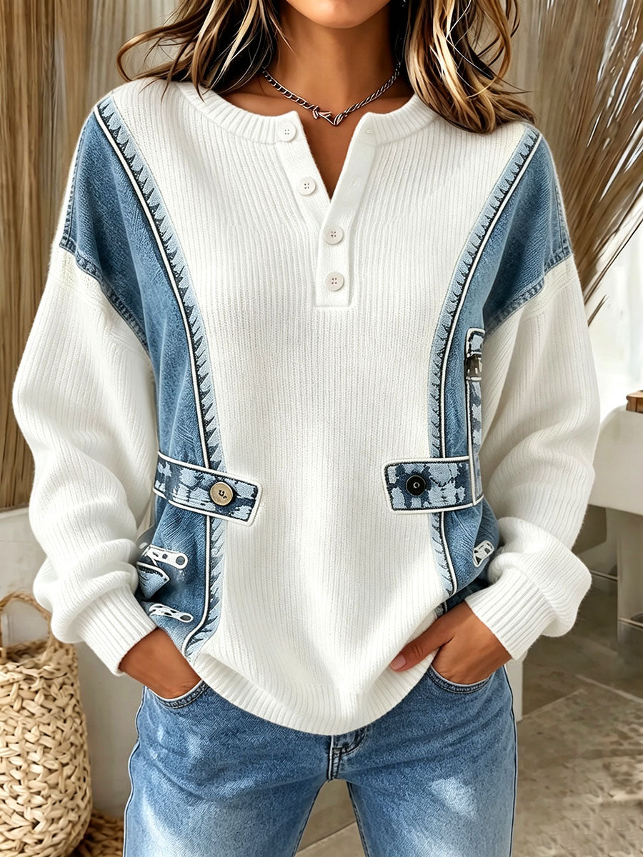 Benija - Pulover Casual Din Tricot Cu Imprimeu 3d În Stil Denim