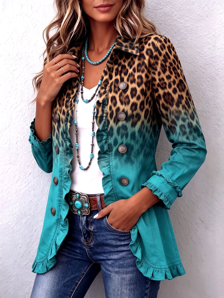 Dominique - Leopard Ombre Ruffle Blazer Jacket