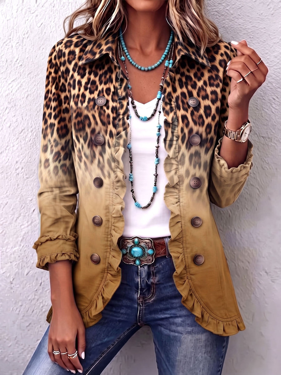 Dominique - Leopard Ombre Ruffle Blazer Jacket