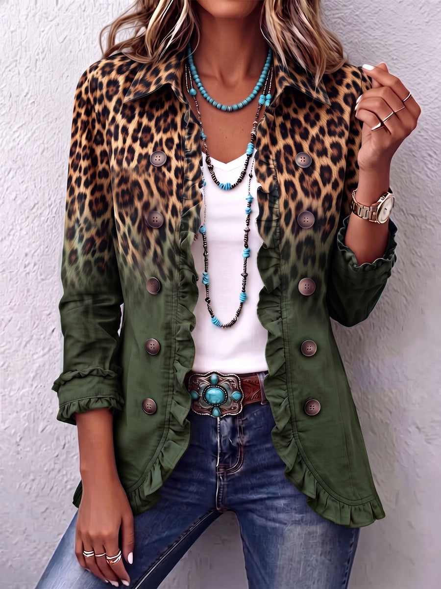 Dominique - Leopard Ombre Ruffle Blazer Jacket