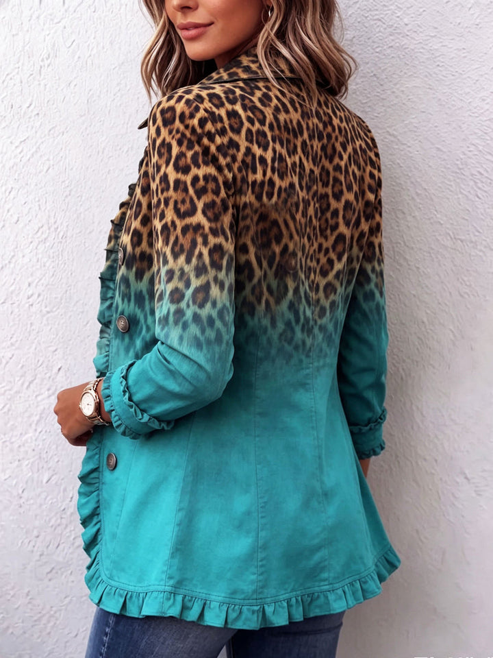 Dominique - Leopard Ombre Ruffle Blazer Jacket