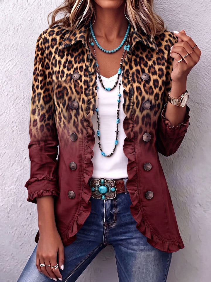 Dominique - Leopard Ombre Ruffle Blazer Jacket