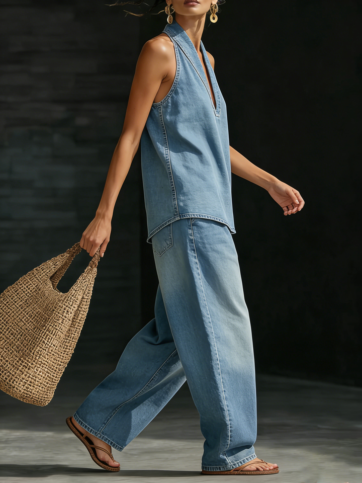 Nechia – Set Casual din Denim Format Din Două Piese