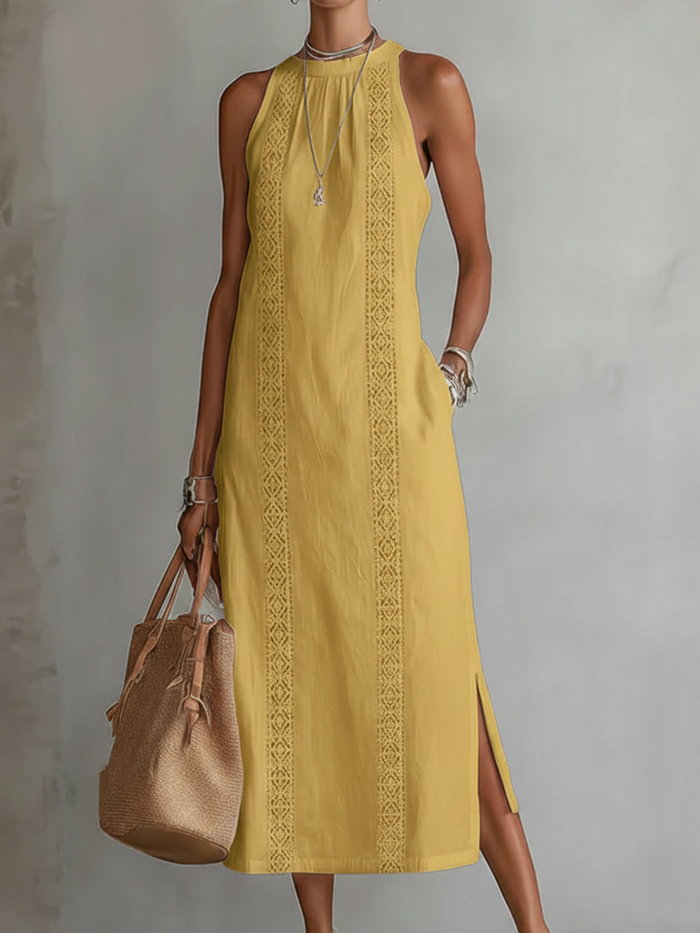Devindi - Rochie Midi Din in cu Guler Mandarin