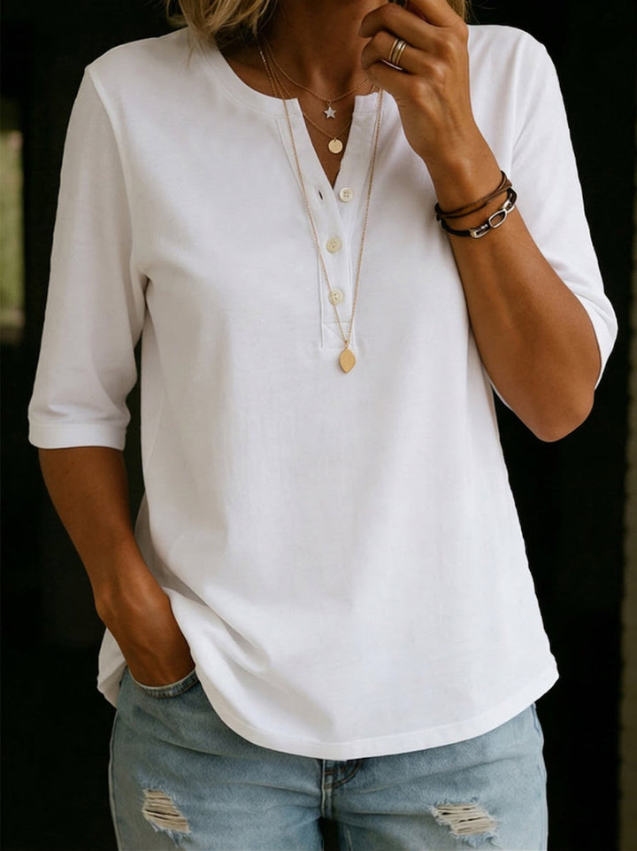 Hildah - Tricou Elegant Tip Henley Cu Nasturi