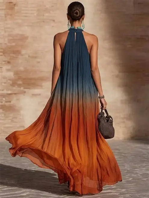 Naeela – Rochie Lungă Cu Decolteu Halter/în V și Efect Ombre