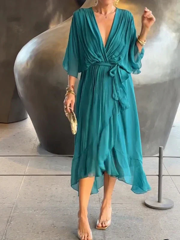 Ramilya - Rochie din Sifon cu Decolteu în V