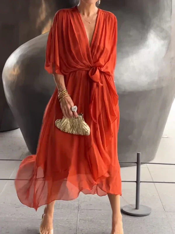 Ramilya - Rochie din Sifon cu Decolteu în V