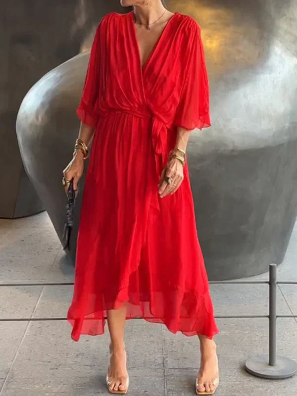 Ramilya - Rochie din Sifon cu Decolteu în V