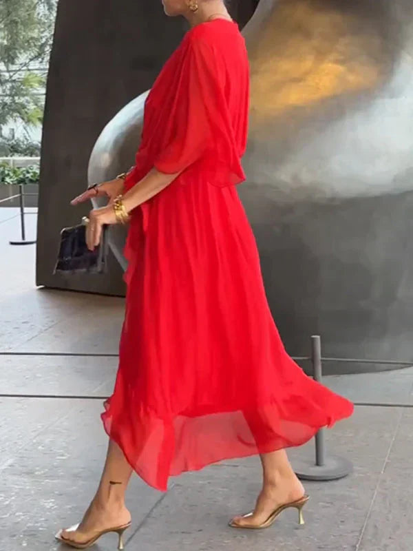 Ramilya - Rochie din Sifon cu Decolteu în V
