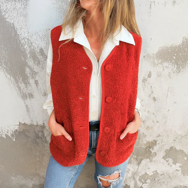 Jacklyn - Vestă Teddy Cu Nasturi