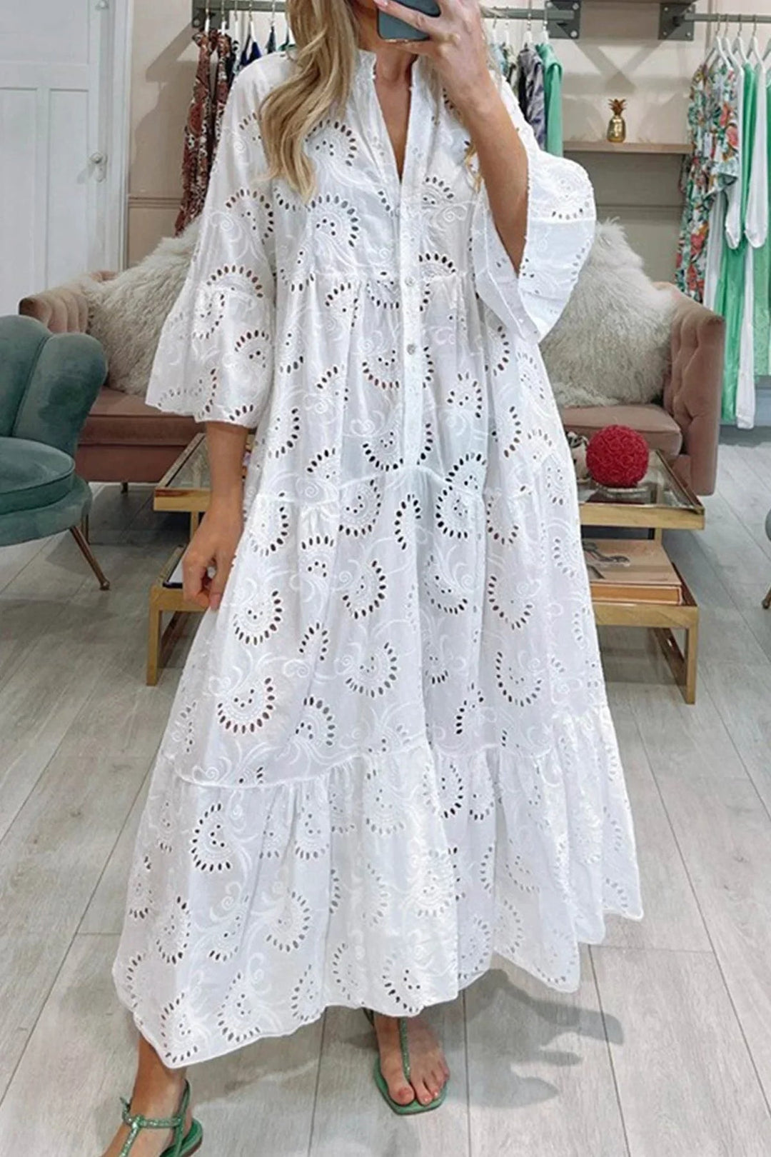 Gilma - Rochie Lungă Elegantă Cu Decolteu În V
