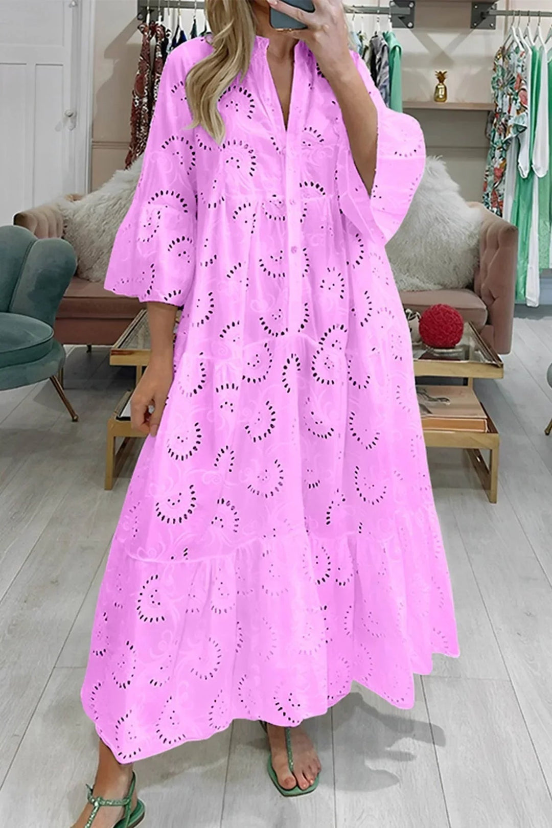 Gilma - Rochie Lungă Elegantă Cu Decolteu În V