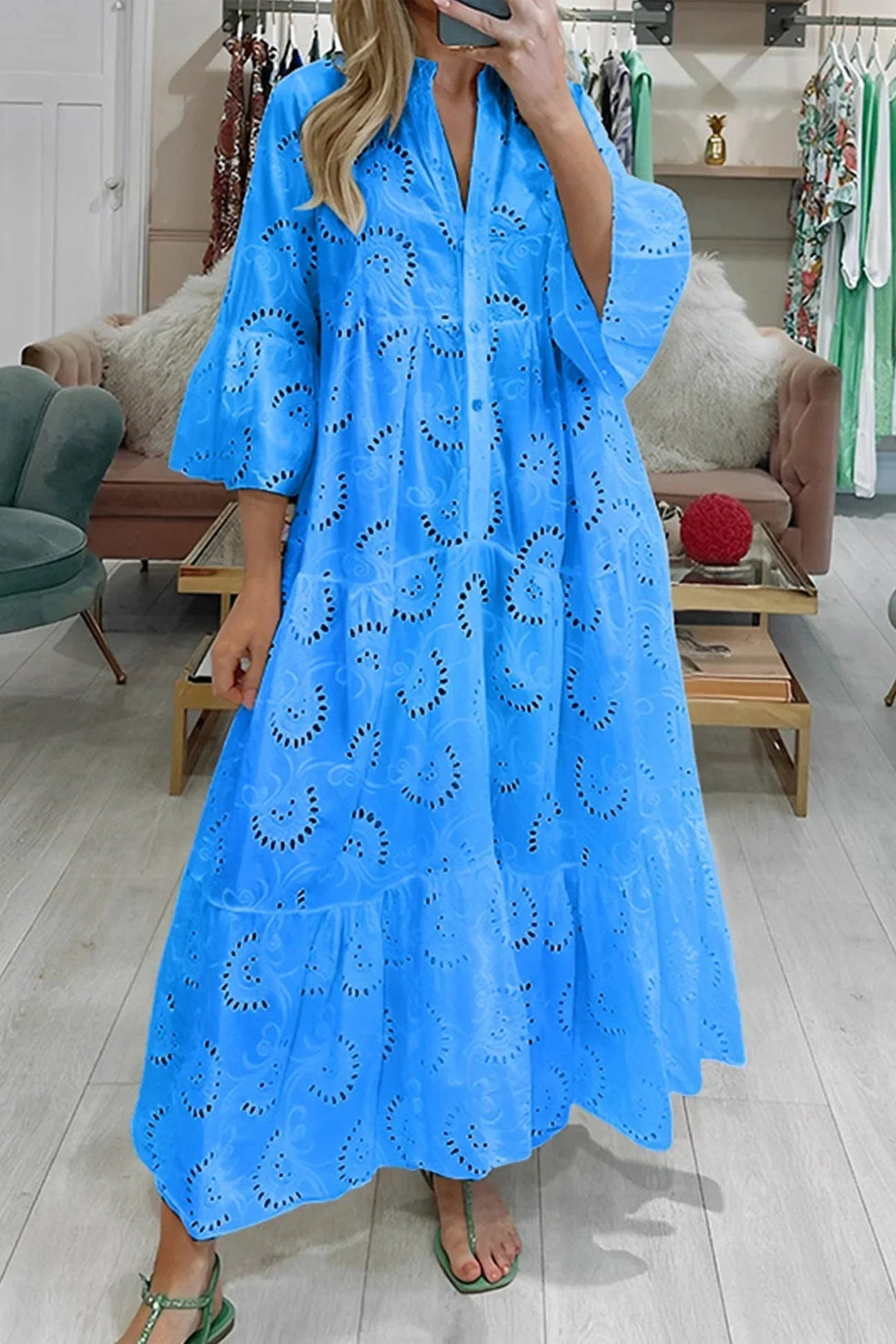 Gilma - Rochie Lungă Elegantă Cu Decolteu În V