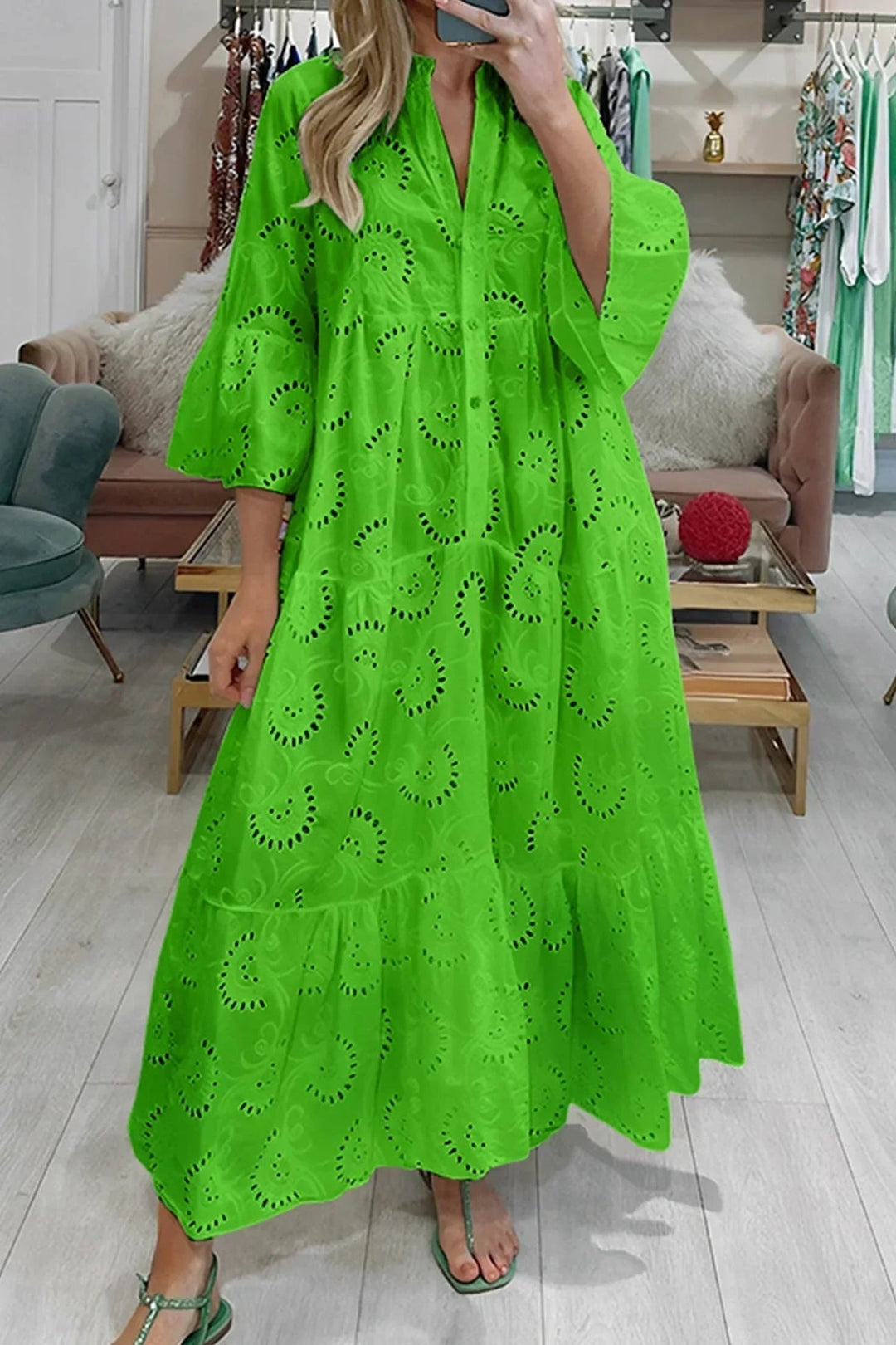 Gilma - Rochie Lungă Elegantă Cu Decolteu În V