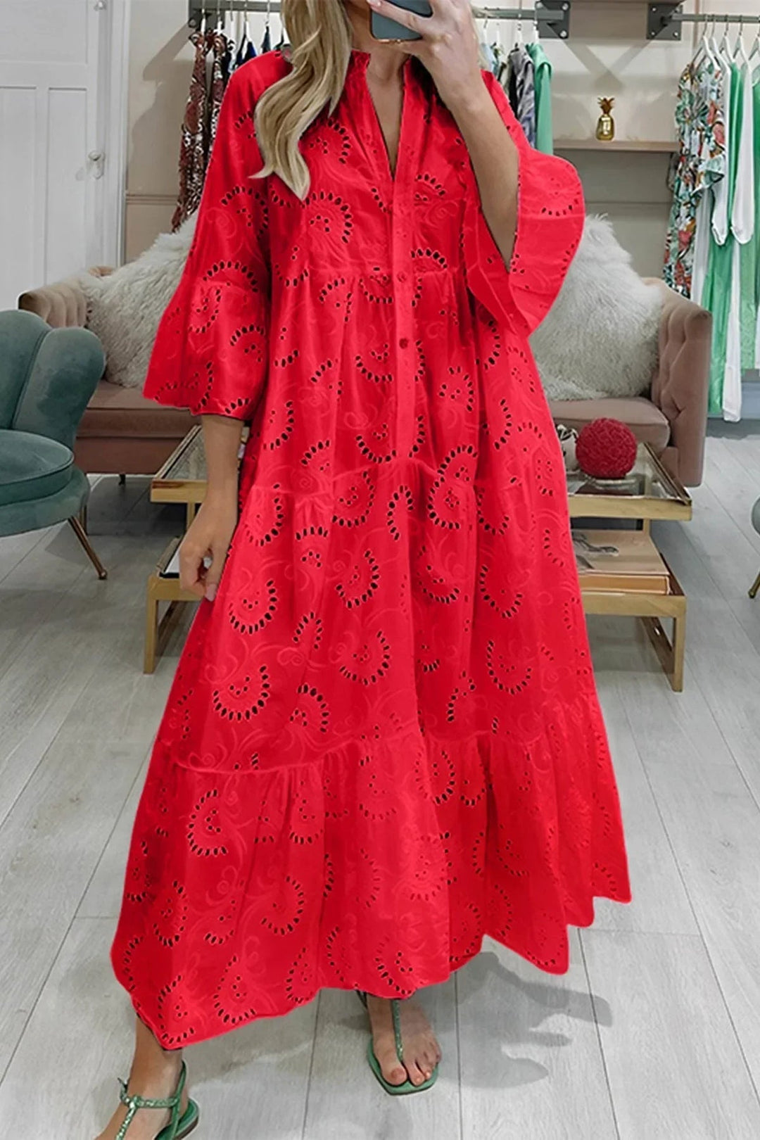 Gilma - Rochie Lungă Elegantă Cu Decolteu În V