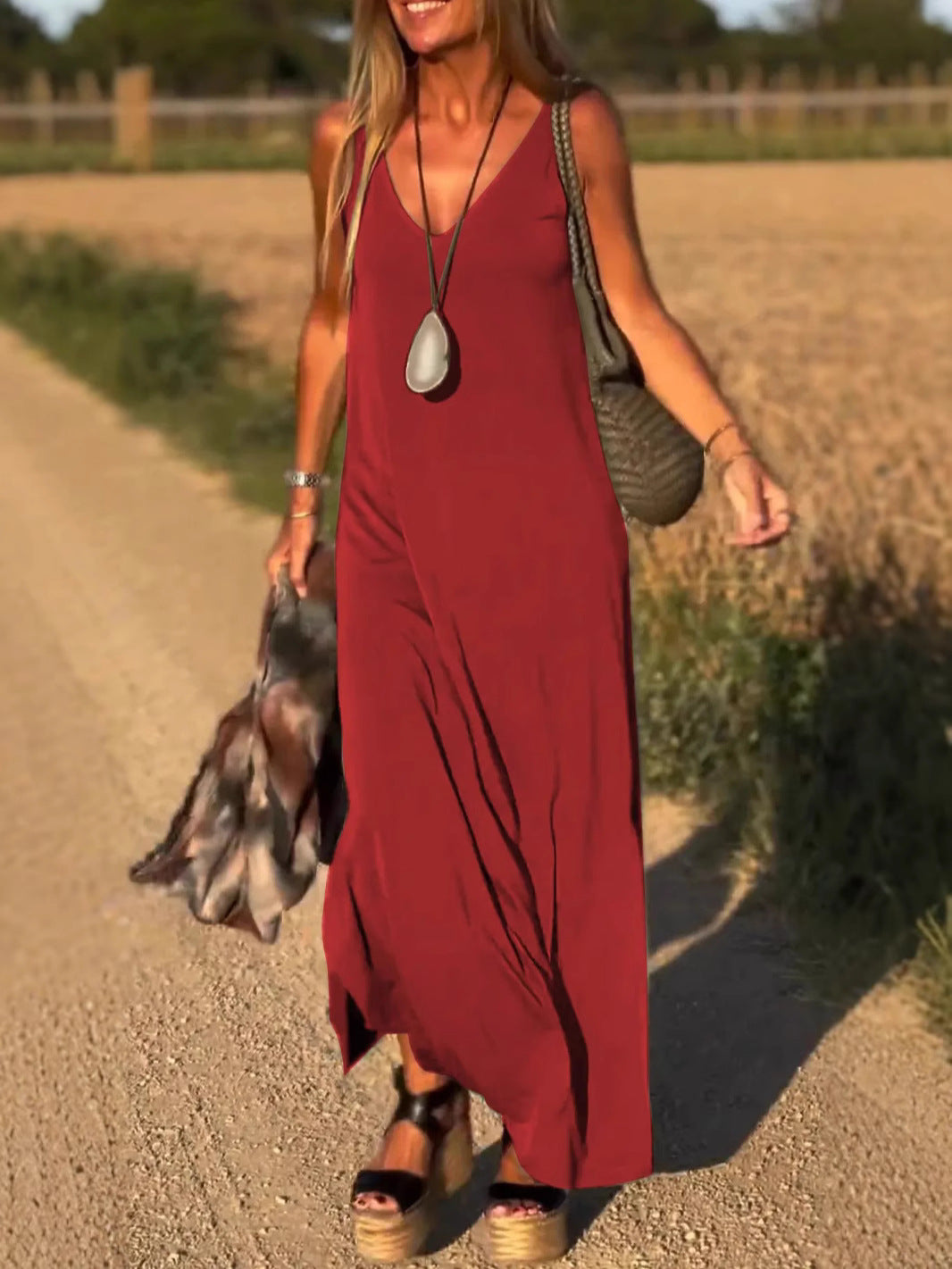 Evelyne - Rochie Lungă Fără Mâneci, Elegantă