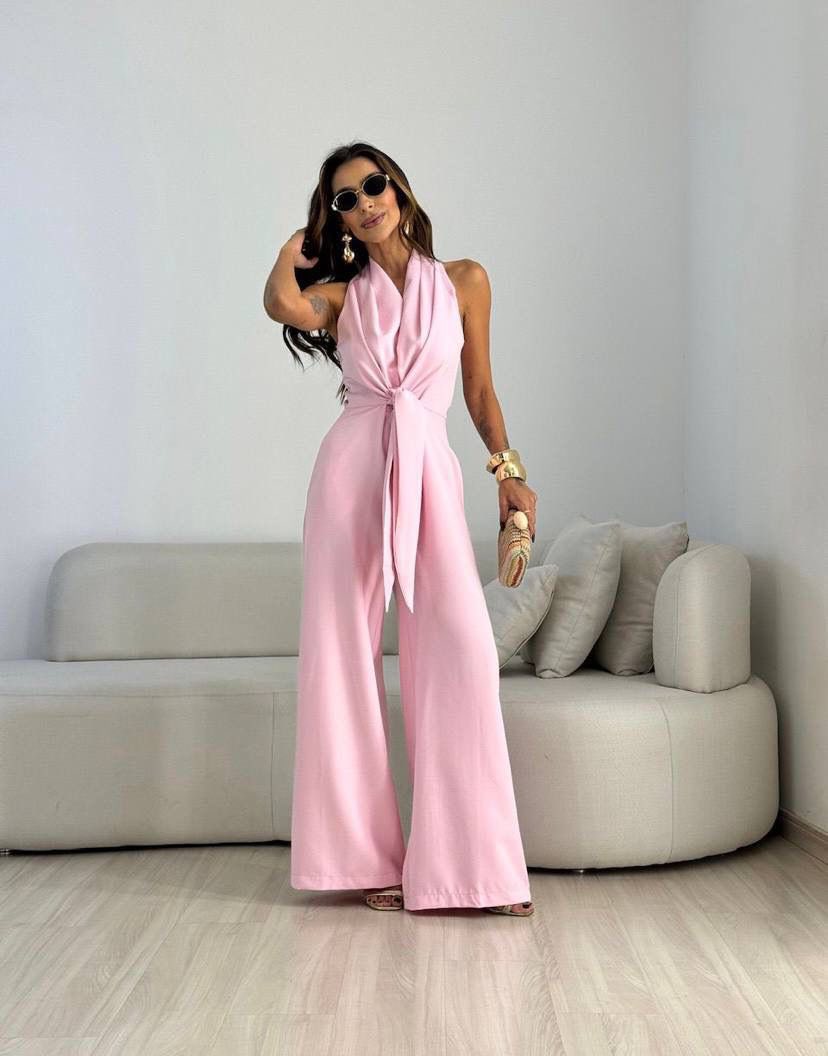 Kamwi - Salopetă Elegantă Cu Decolteu Drapat Și Pantaloni Largi