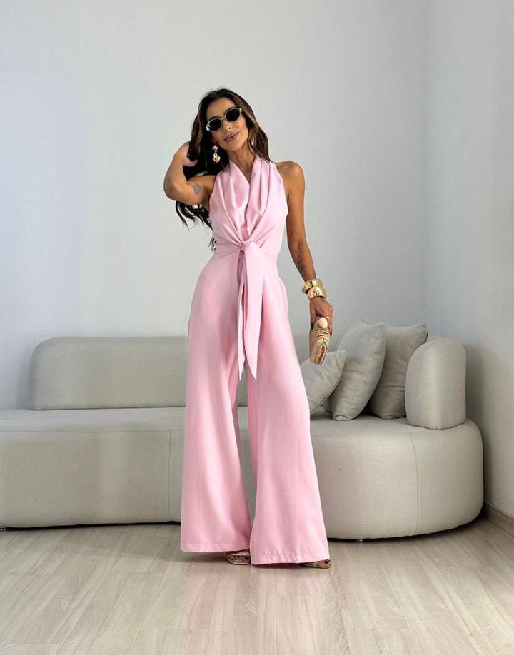 Kamwi - Salopetă Elegantă Cu Decolteu Drapat Și Pantaloni Largi