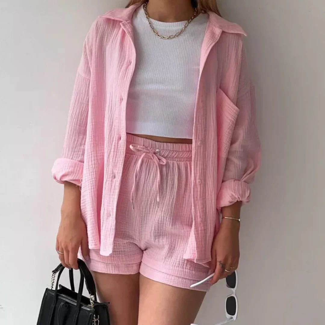 Katelyn - Set din Două Piese, Cămașă și Pantaloni Scurți din Bumbac
