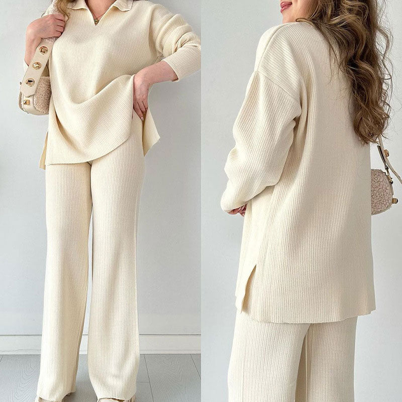 Alyana – Set de Două Piese Din Tricot cu Nervuri Pentru Relaxare