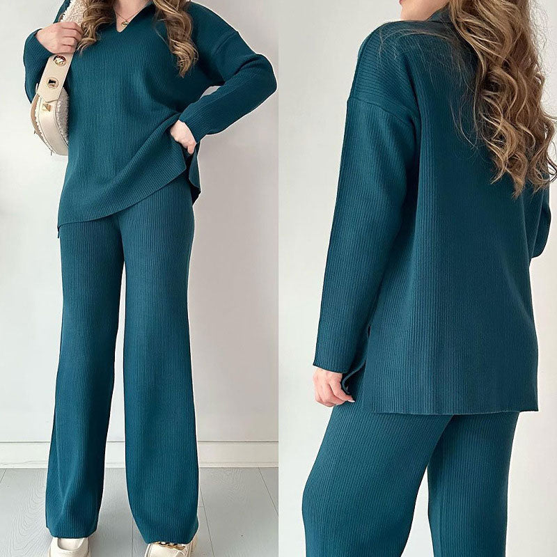 Alyana – Set de Două Piese Din Tricot cu Nervuri Pentru Relaxare