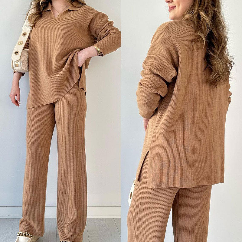 Alyana – Set de Două Piese Din Tricot cu Nervuri Pentru Relaxare