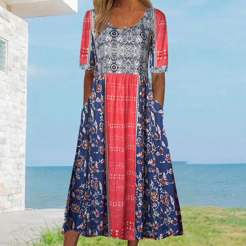 Dinara - Rochie Elegantă cu Imprimeu Boho